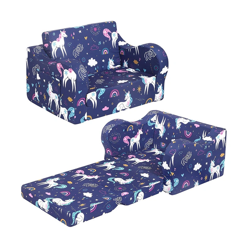 Rainbow Unicorn Print Kids' Sofa Bed With Safe and Durable Foam