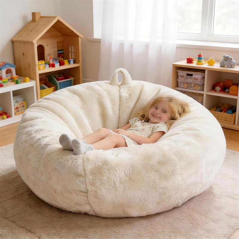 Faux Rabbit Fur Kids Foam Sofa  | Toddlers Soft Plush Bean Bag