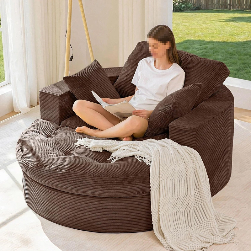 Round Chaise Lounge Sofa Set with Ottoman – Oversized Boneless Chair, No Assembly Needed