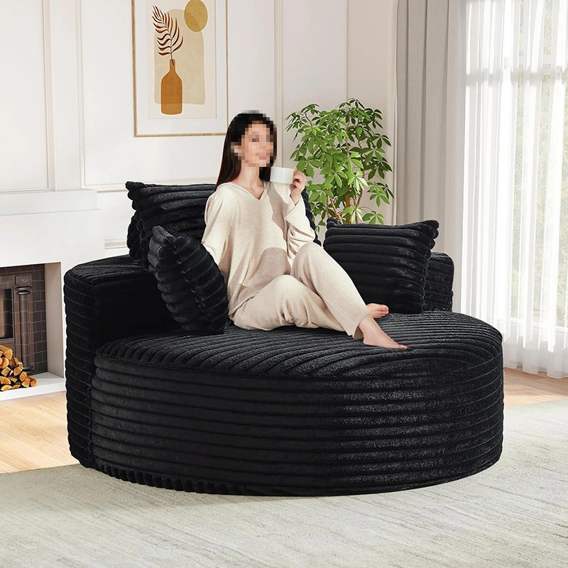 Oversized 55" Round Chaise Lounge – Corduroy Deep Seat Circle Sofa