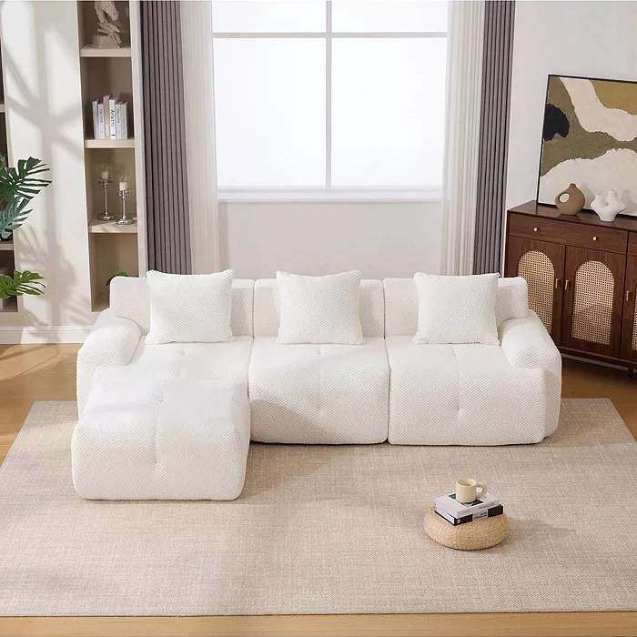 Convertible Modular Sectional Couch with Movable Ottoman,Compressed Foam